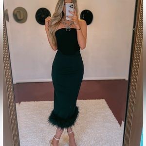 Feathered black midi dress